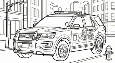 Police SUV K-9 Unit In City Scene Coloring Page