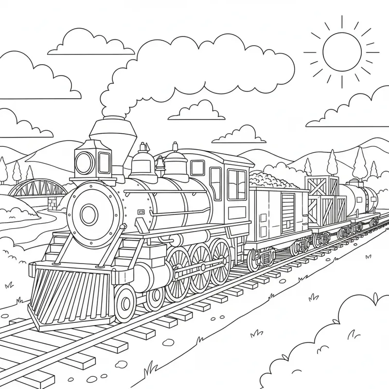 Freight Cargo Train Coloring Page for All Ages