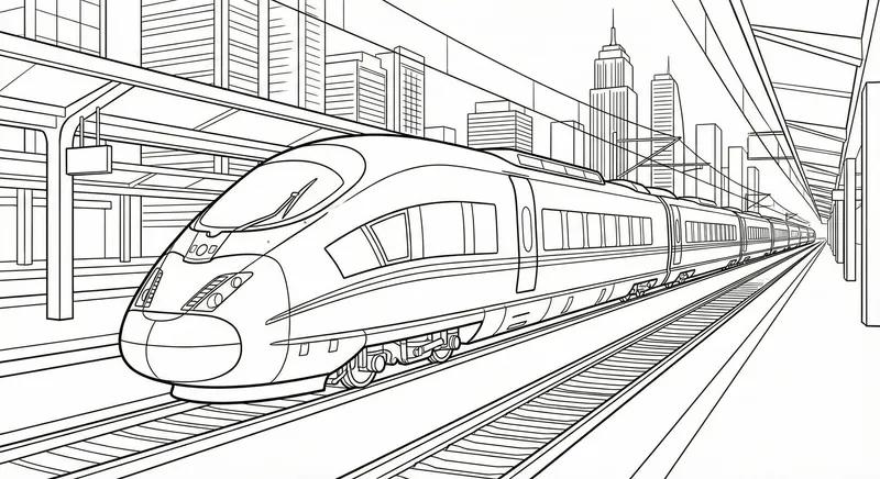 Modern High-Speed Train City Station Coloring Page