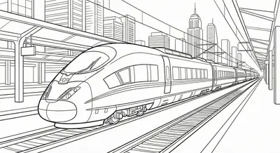 Modern High-Speed Train City Station Coloring Page