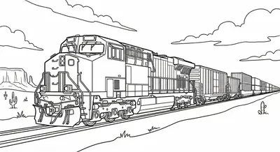 Modern American Freight Train Coloring Page for Kids & Adults