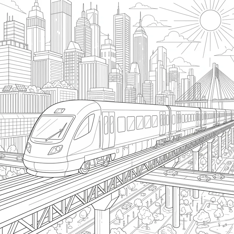 Sleek Modern Commuter Train Coloring Page