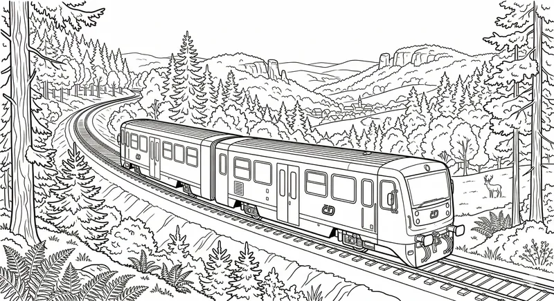 Beautiful Regionova Articulated Train in Czech Forests Coloring Page