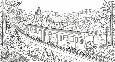 Beautiful Regionova Articulated Train in Czech Forests Coloring Page