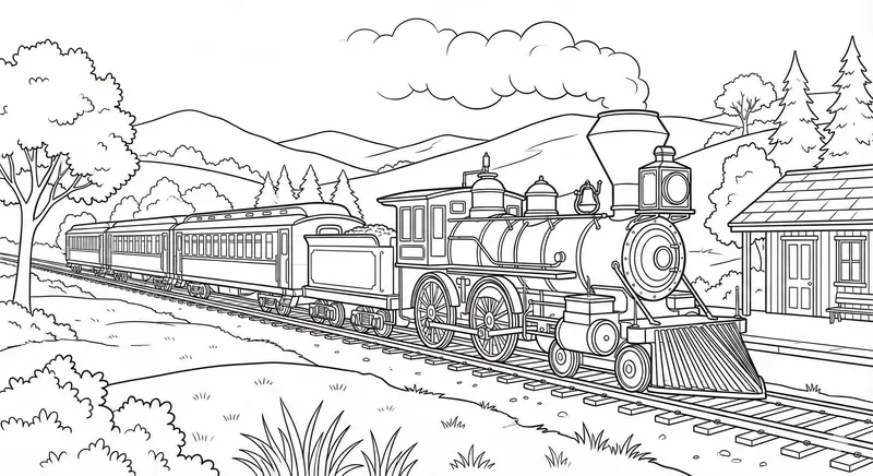 Classic Steam Train Coloring Page - Printable Locomotive