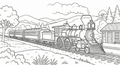 Classic Steam Train Coloring Page - Printable Locomotive
