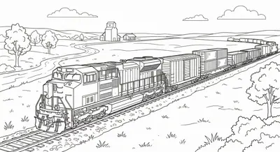 US Cargo Train Coloring Page - Free Printable Freight Train