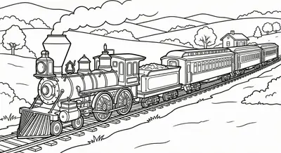 Vintage Steam Train Countryside Coloring Page