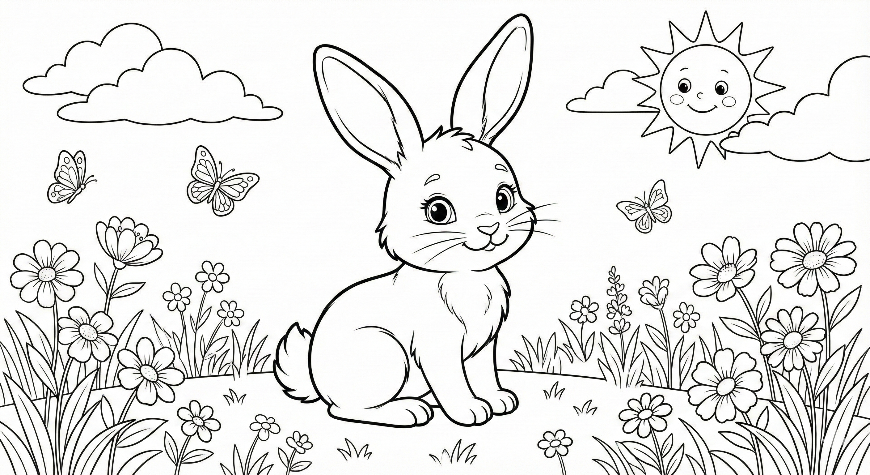 Cute Bunny Rabbit in Sunny Meadow Coloring Page