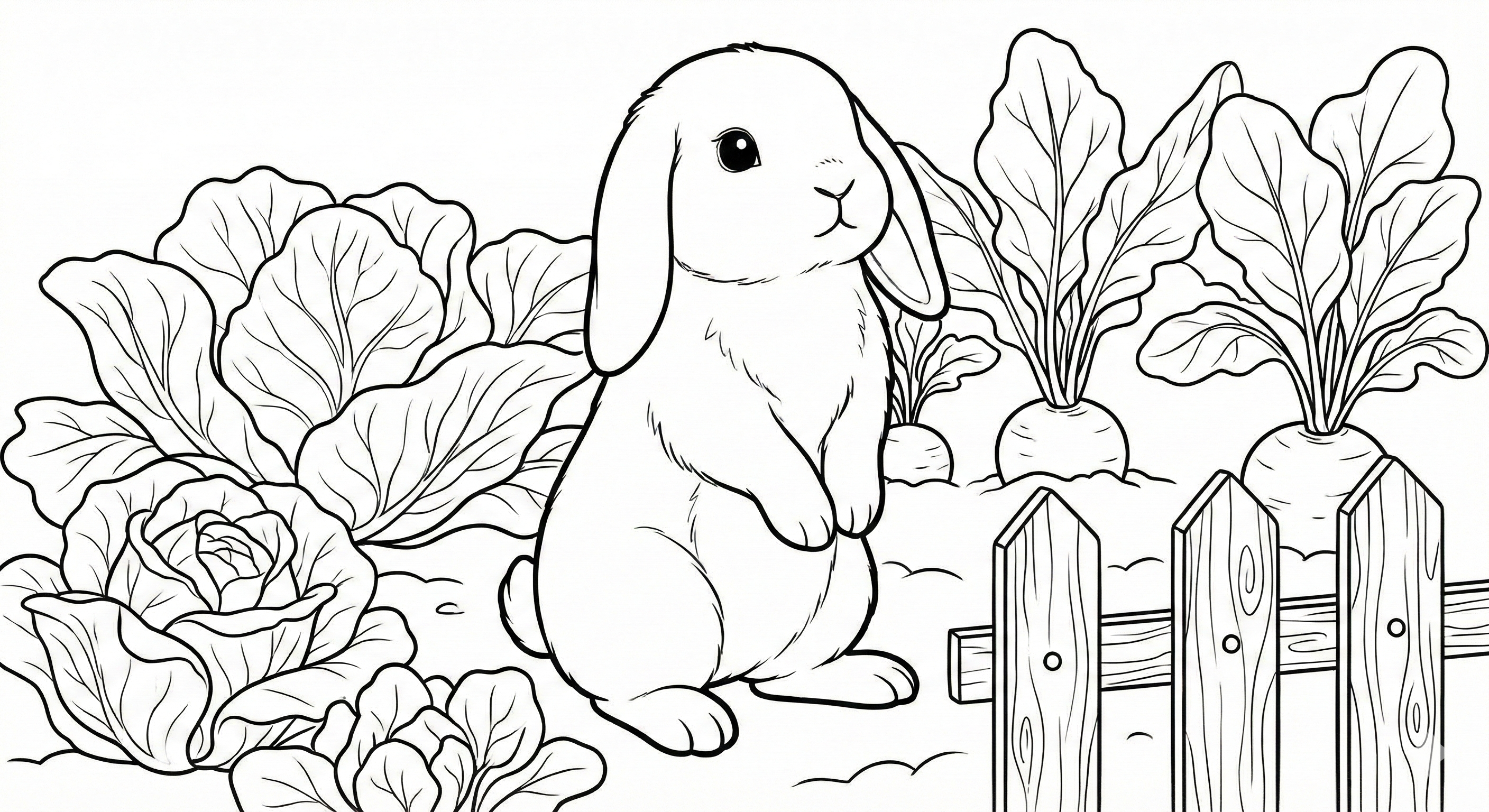 Lop-Eared Bunny in Garden Coloring Page