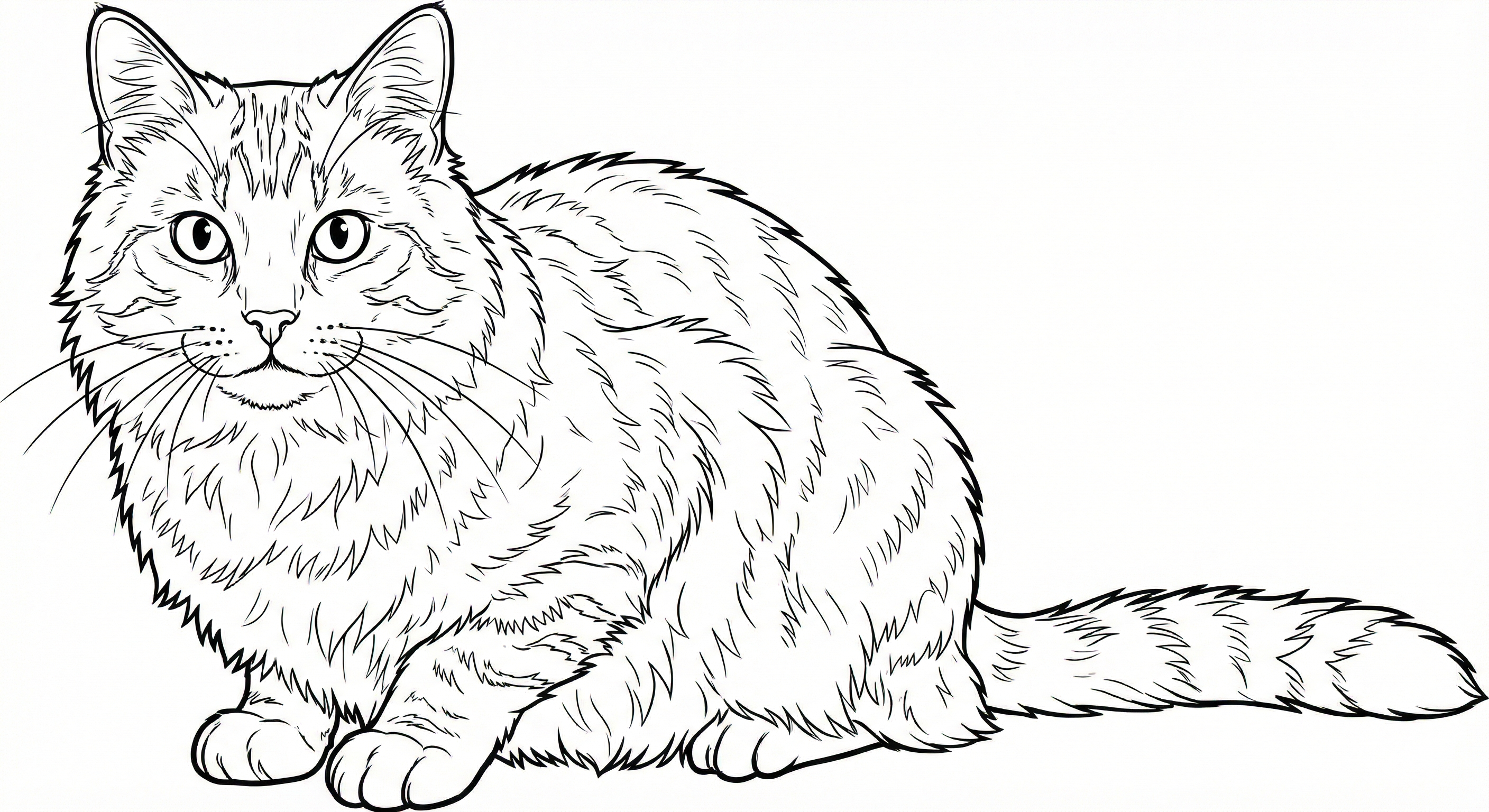 Fluffy Tabby Cat Isolated Coloring Page