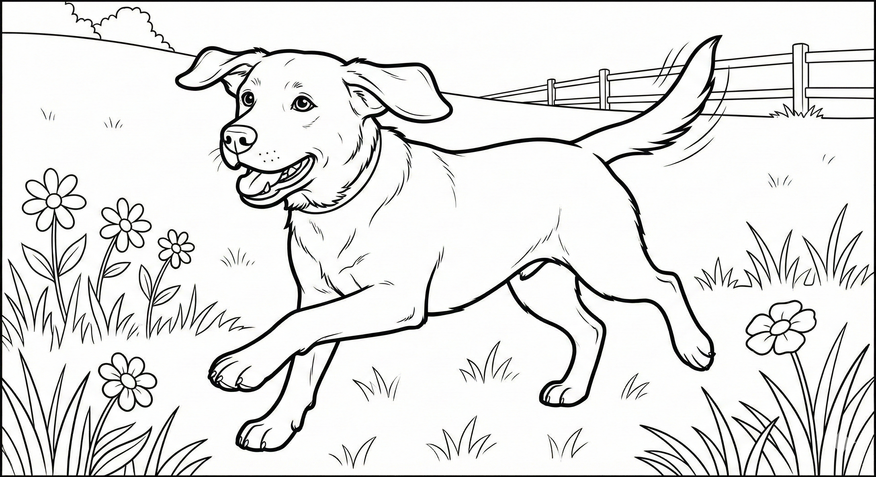 Playful Labrador Running In Field Coloring Page