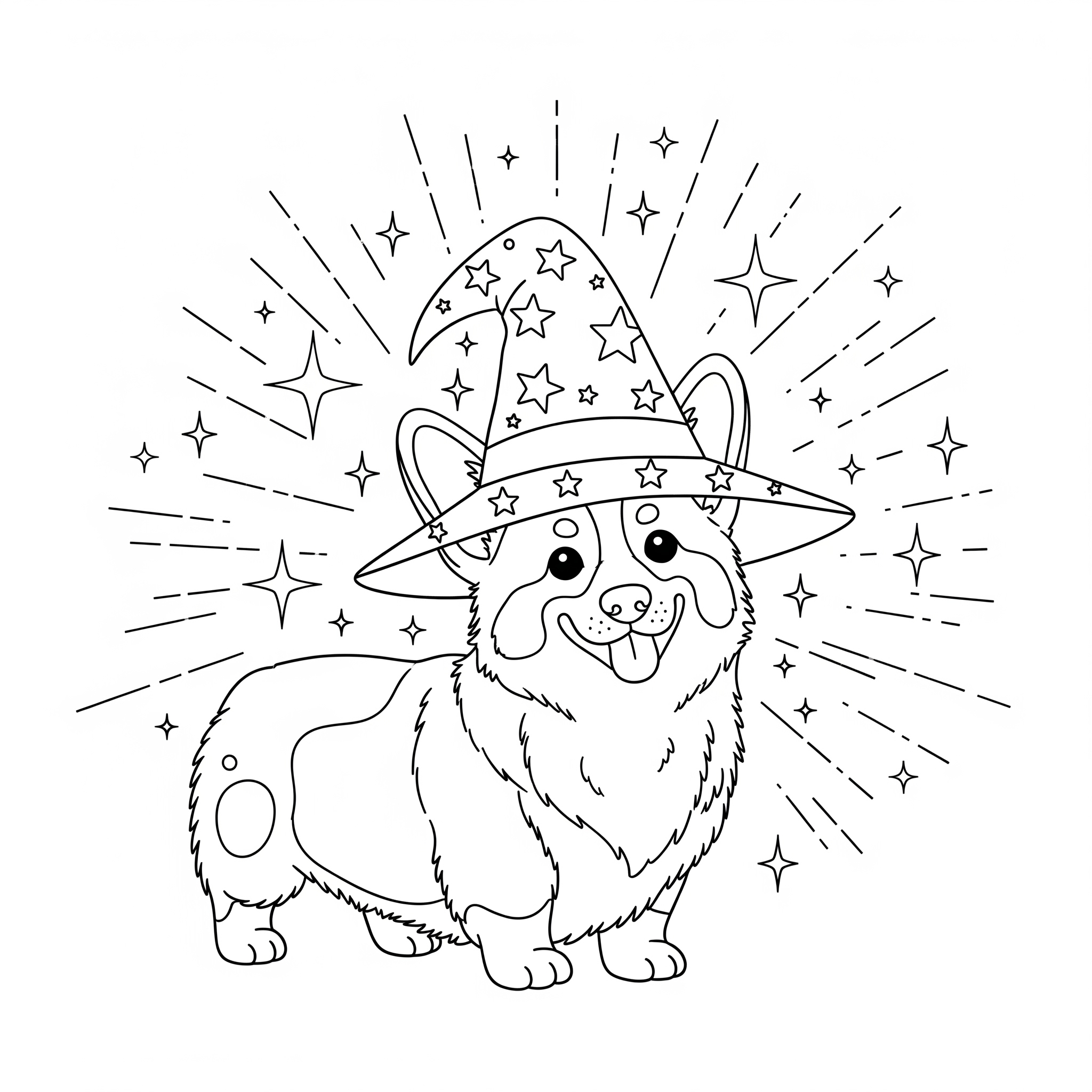 Magical Wizard Corgi Coloring Page