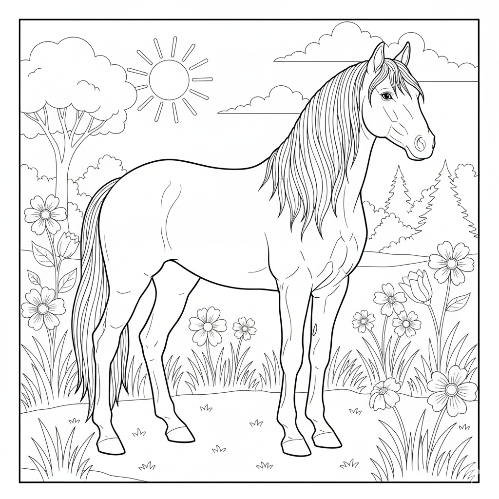 Majestic Horse Coloring Page for Kids and Adults