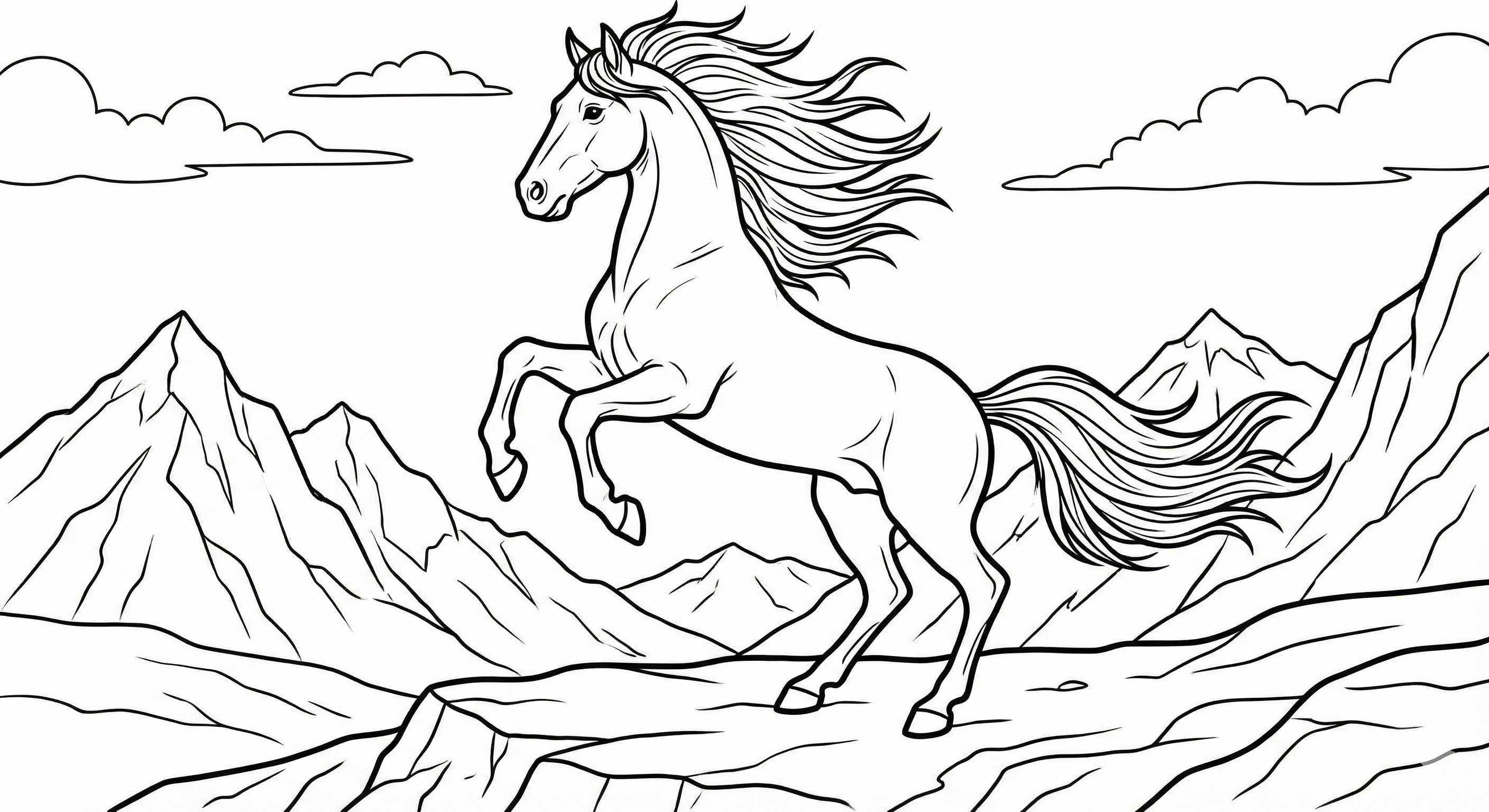 Majestic Rearing Horse On Mountain Coloring Page