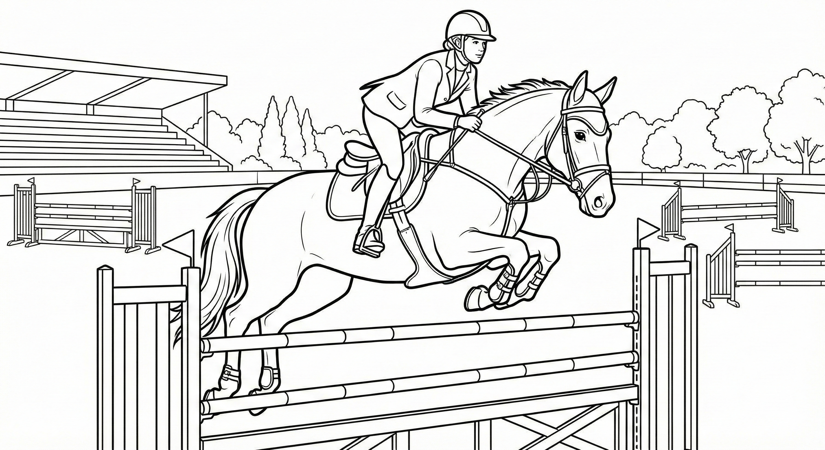 Equestrian Show Jumping Horse Coloring Page