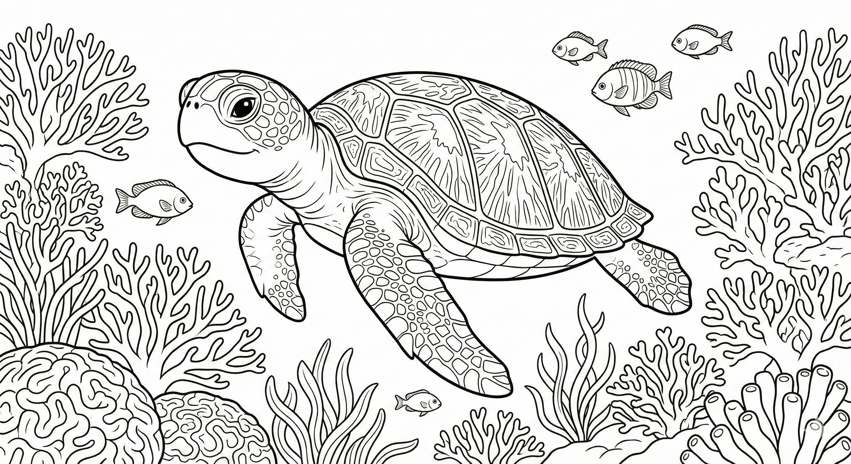 Printable Sea Turtle And Coral Reef Coloring Page