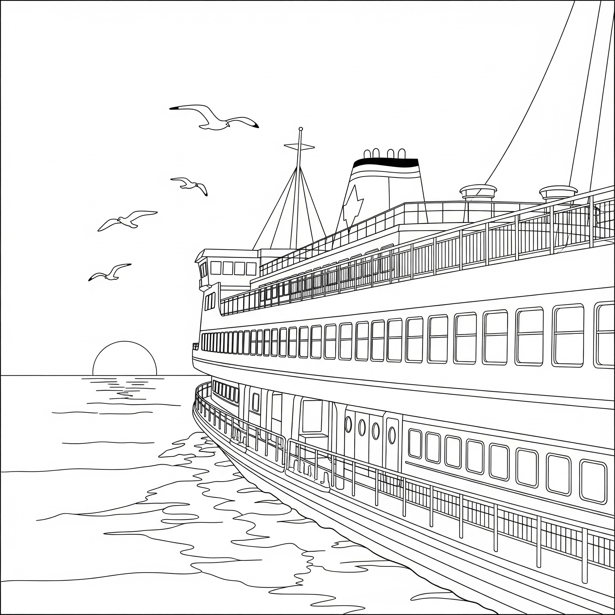 Majestic Ferry at Sunset Coloring Page Design