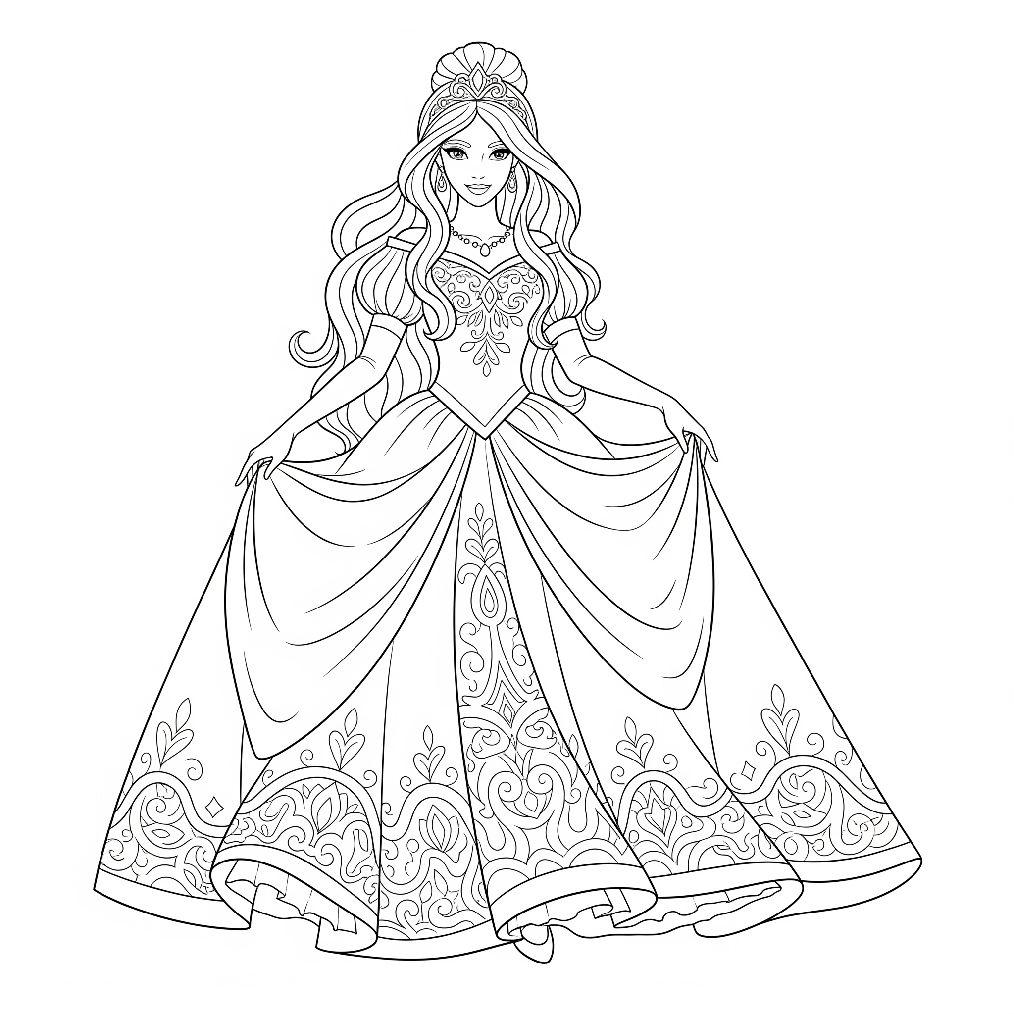Elegant Princess Coloring Page for All Ages