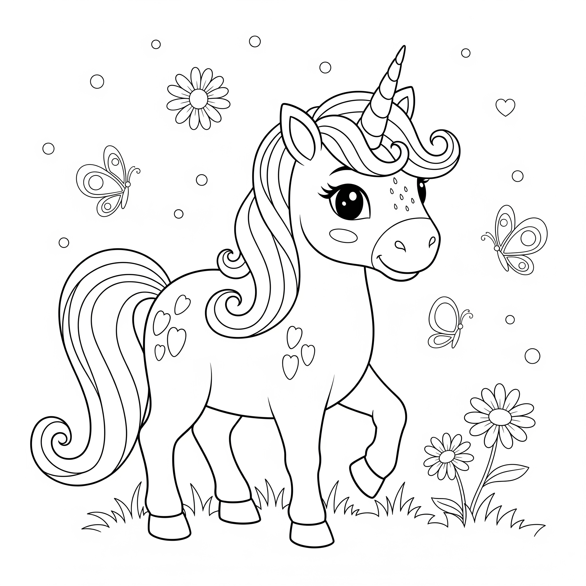 Adorable Cute Unicorn Coloring Page for Kids