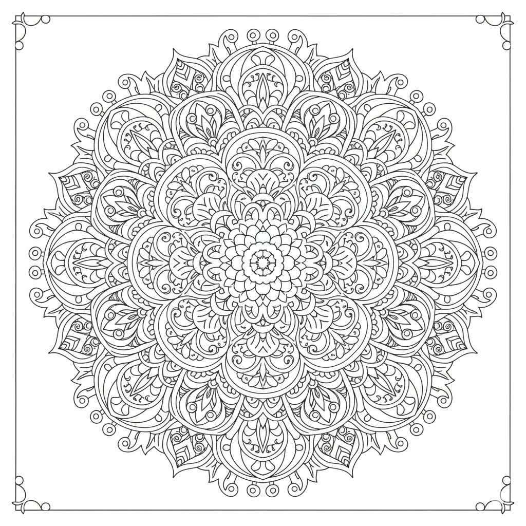 Intricate Mandala Design Coloring Page for Adults