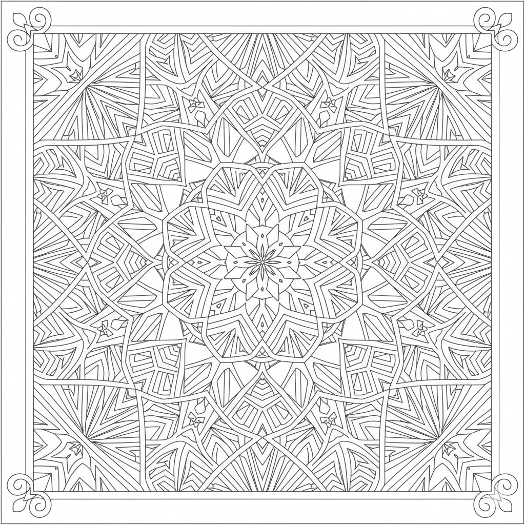 Complex Geometric Mandala Coloring Page for Relaxation
