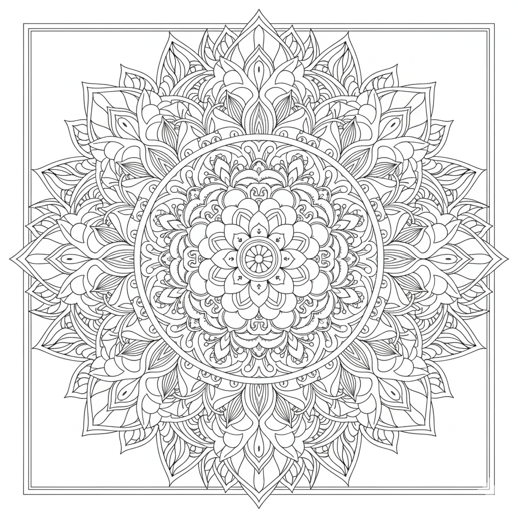 Layered Flower Mandala Coloring Page for Adults