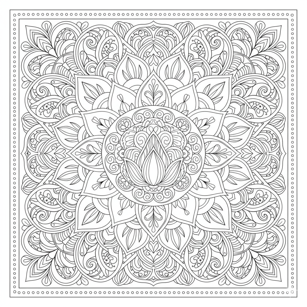 Symmetrical Lotus Flower Mandala Coloring Page