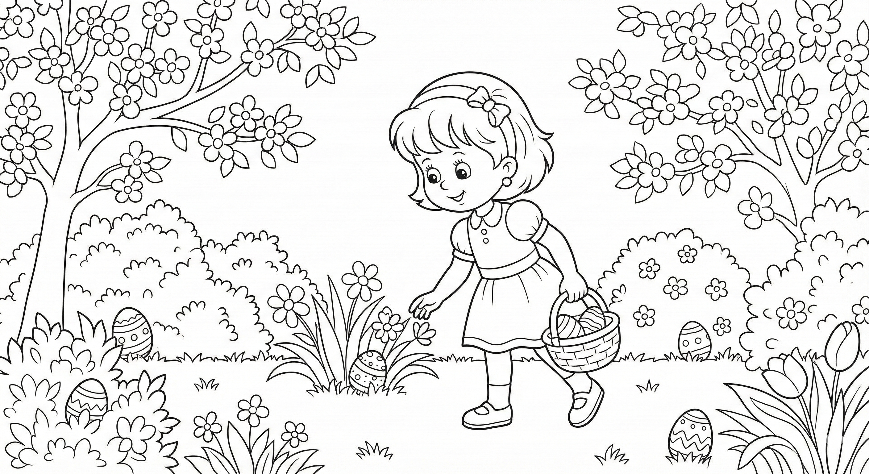 Girl On Easter Egg Hunt Coloring Page