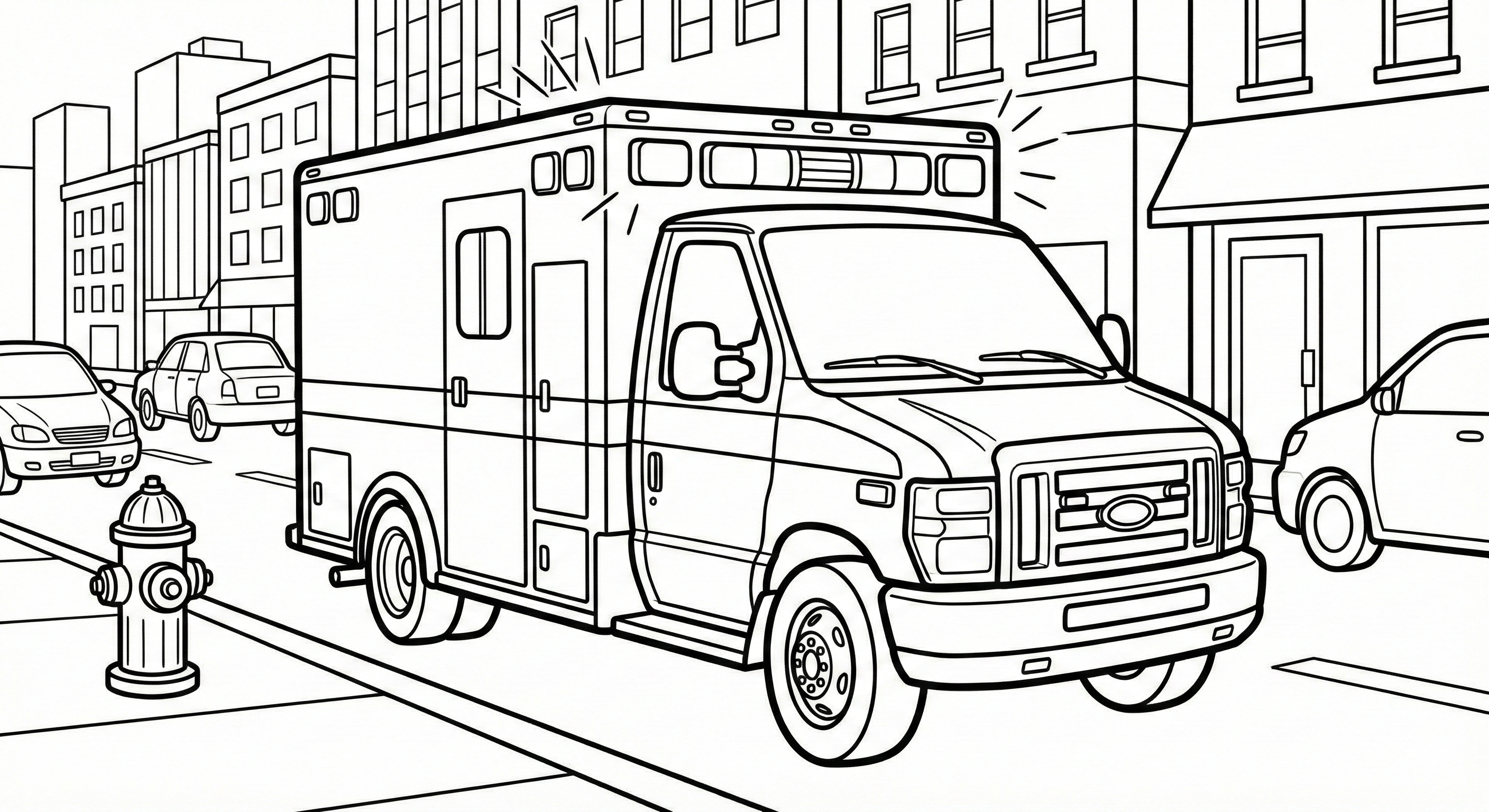 Ambulance on the Street Coloring Page
