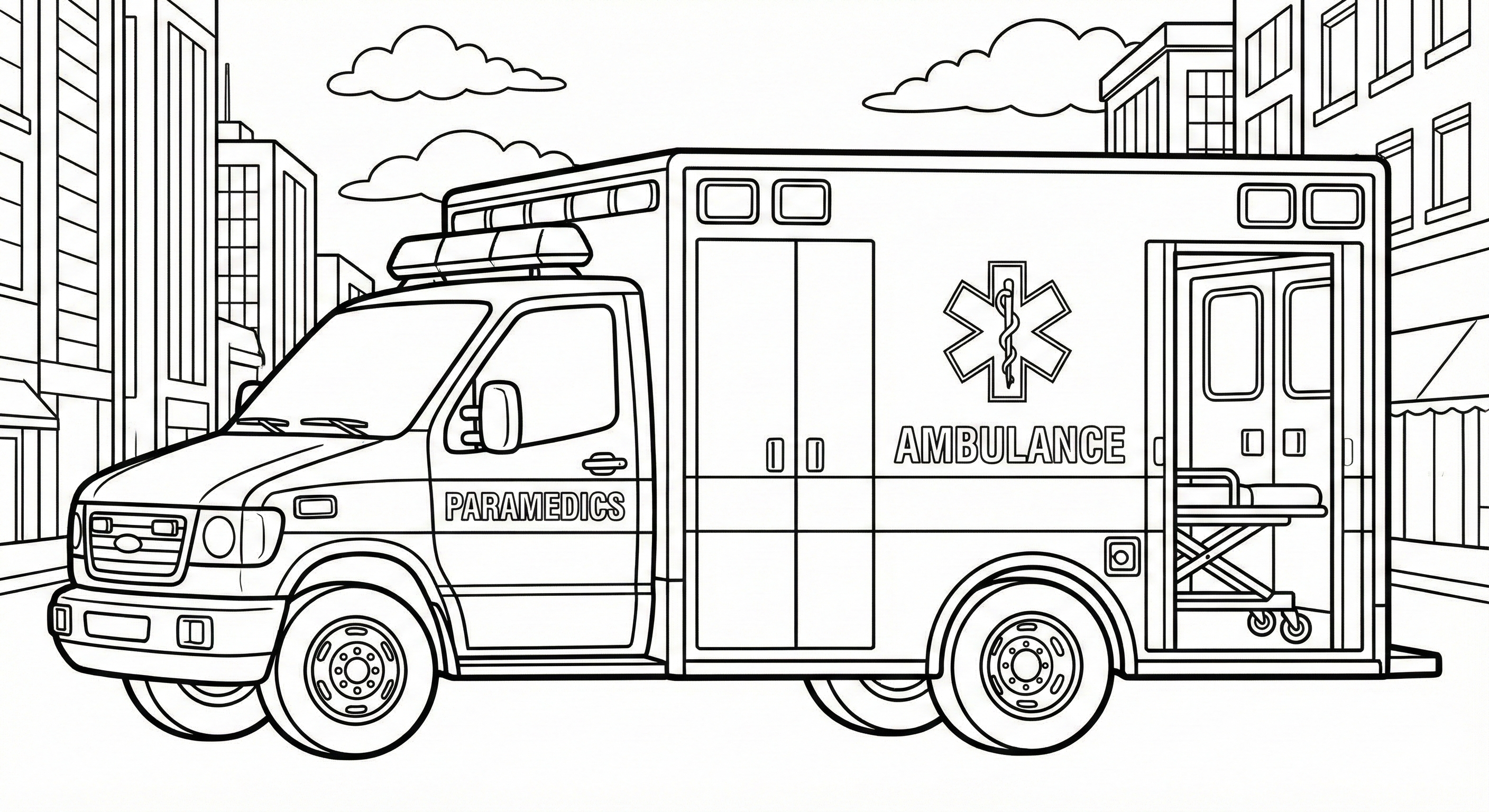 Modern Ambulance In The City Coloring Page