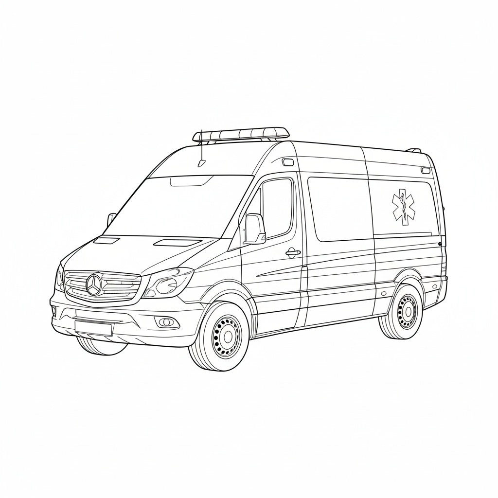 Modern European Ambulance Van Coloring Page