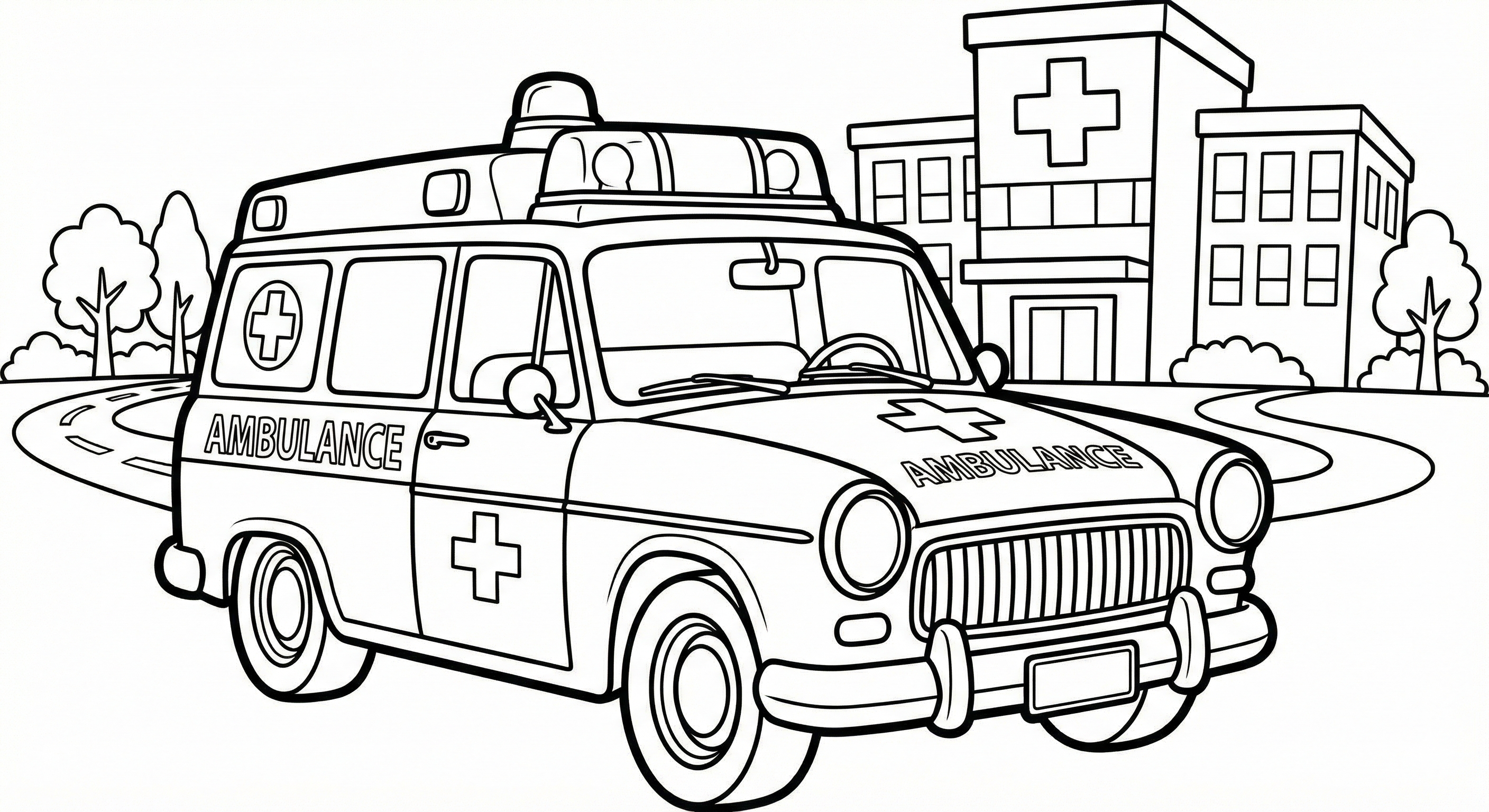 Vintage Ambulance At Hospital Coloring Page