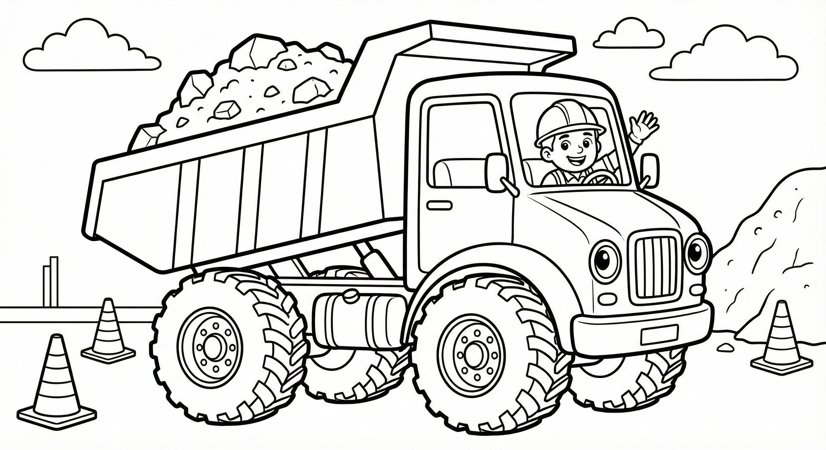 Cartoon Dump Truck Coloring Page for Kids