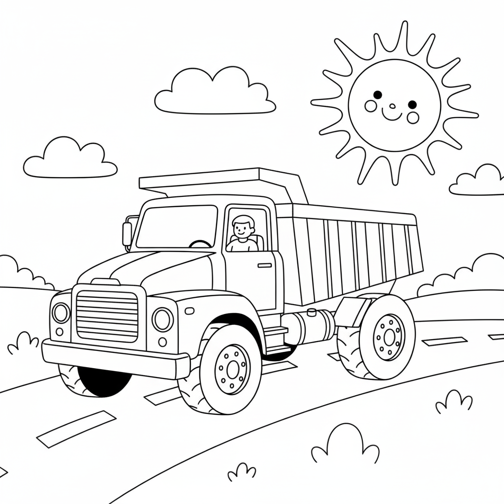 Classic Dump Truck Driving Coloring Page