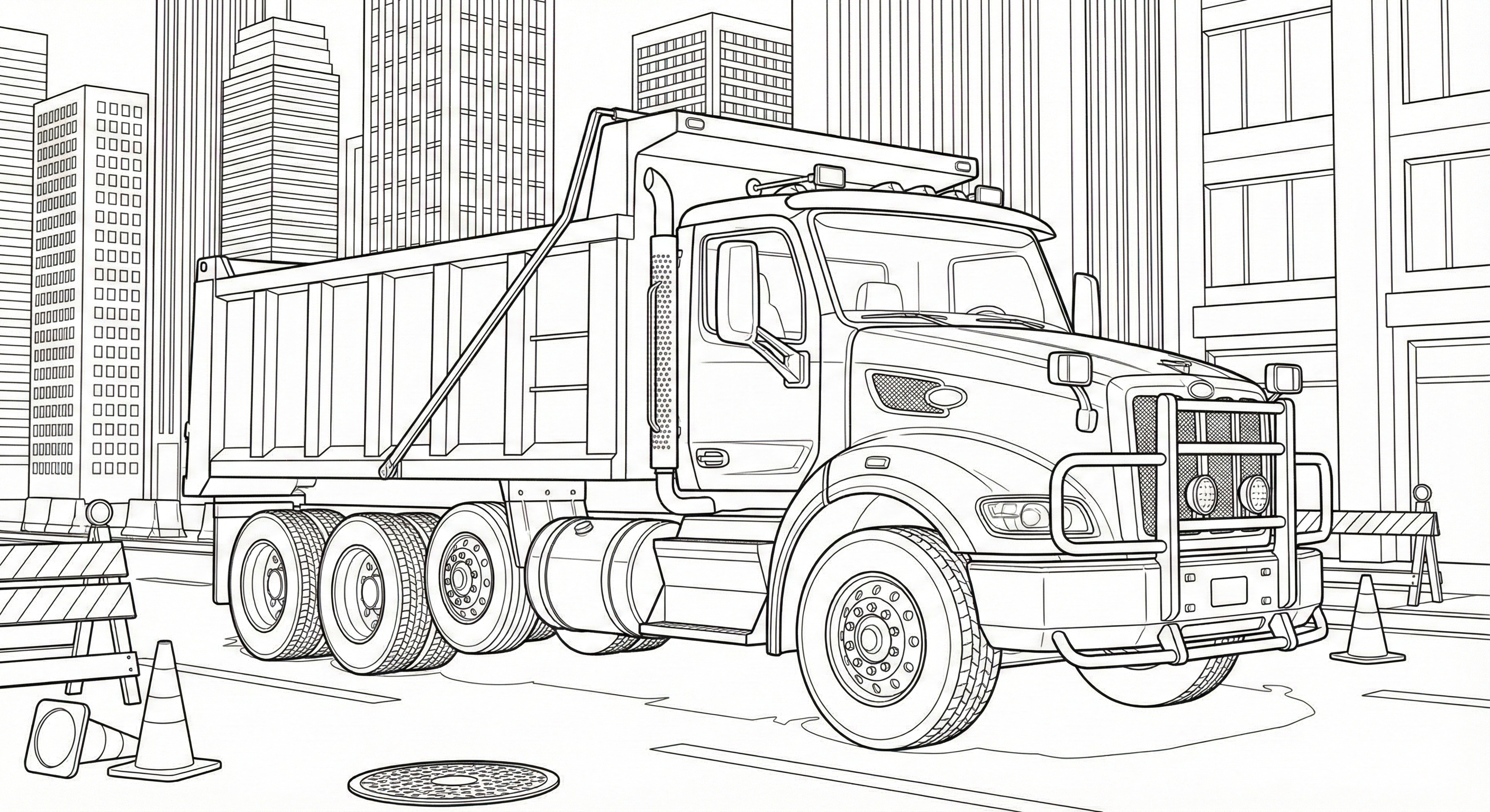 Heavy City Dump Truck Coloring Page for Kids