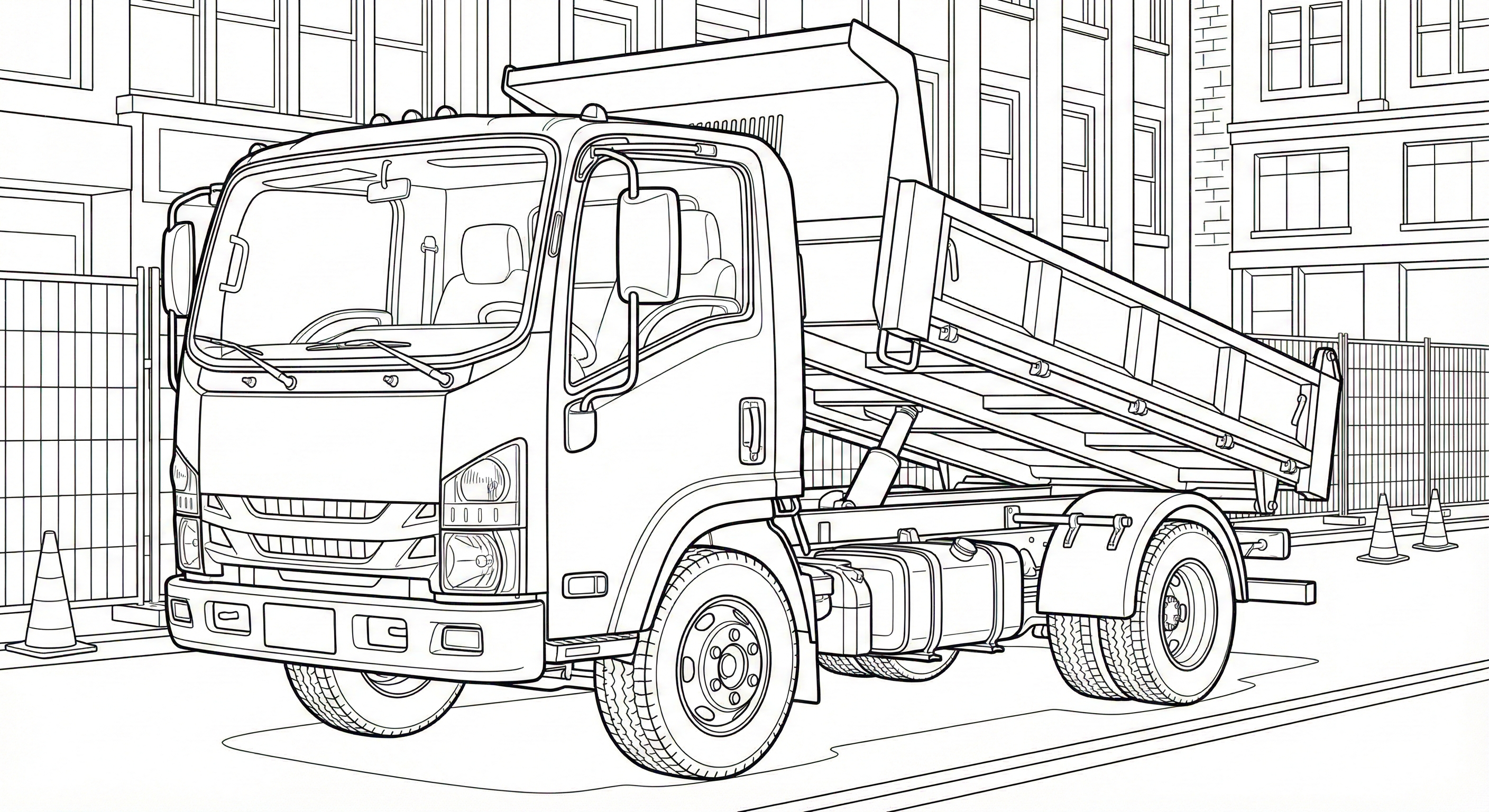 Realistic City Dump Truck Coloring Page for Kids