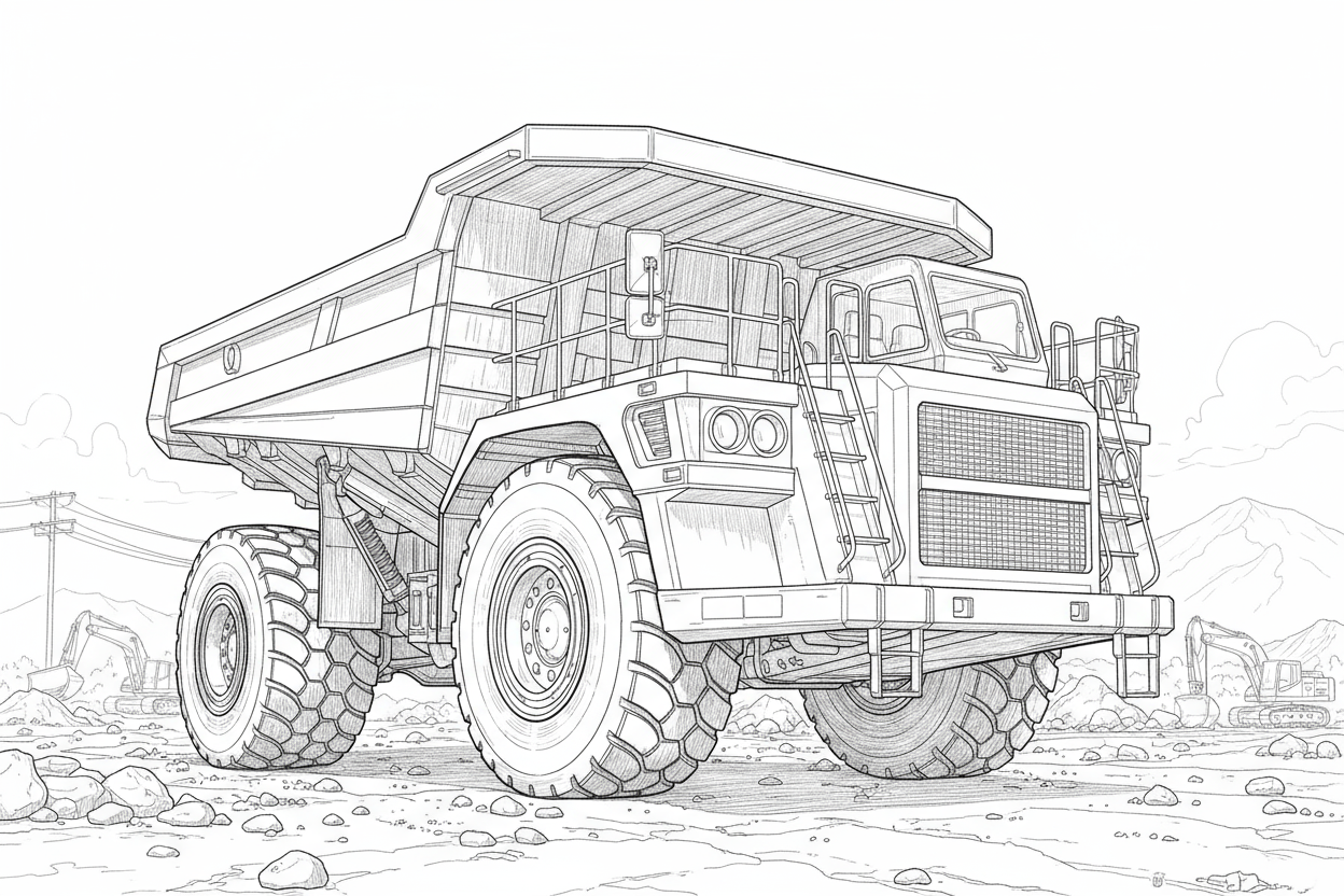 Realistic Dump Truck Coloring Page
