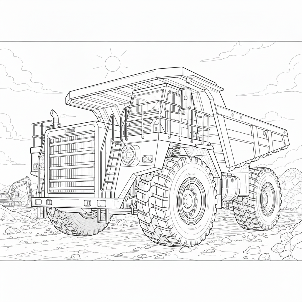 Realistic Simplified Dump Truck Coloring Page