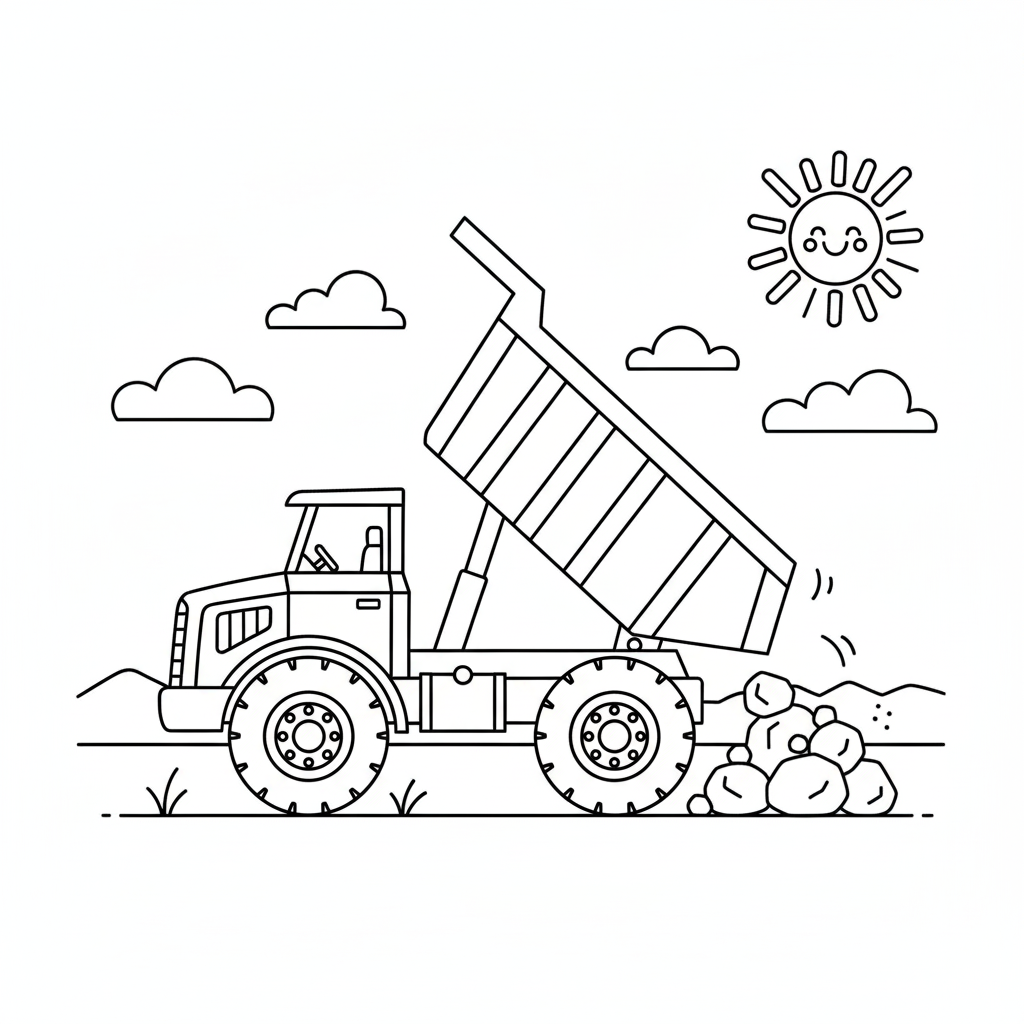 Simple Dump Truck Coloring Page for Toddlers
