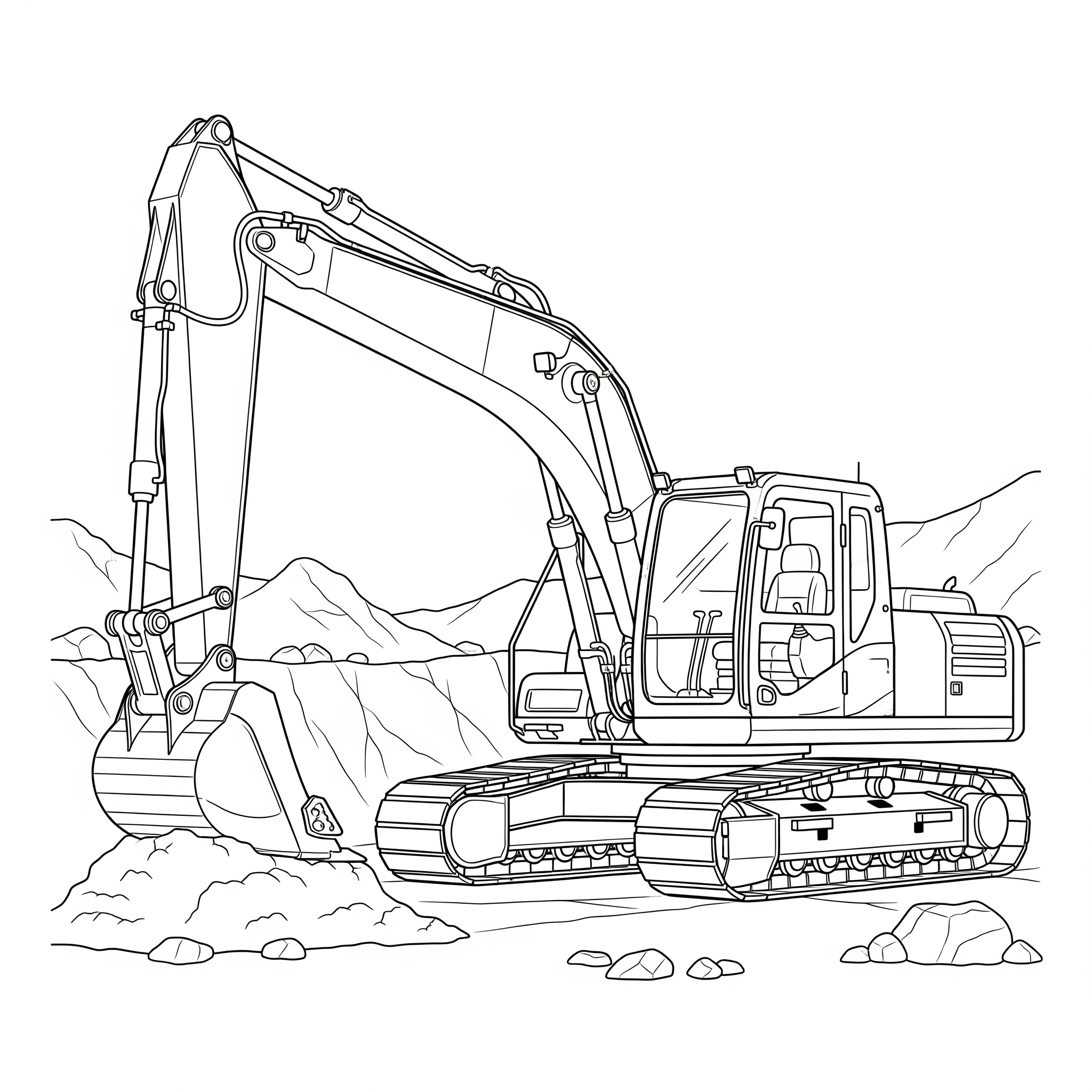 Detailed Excavator Coloring Page for Construction Fans