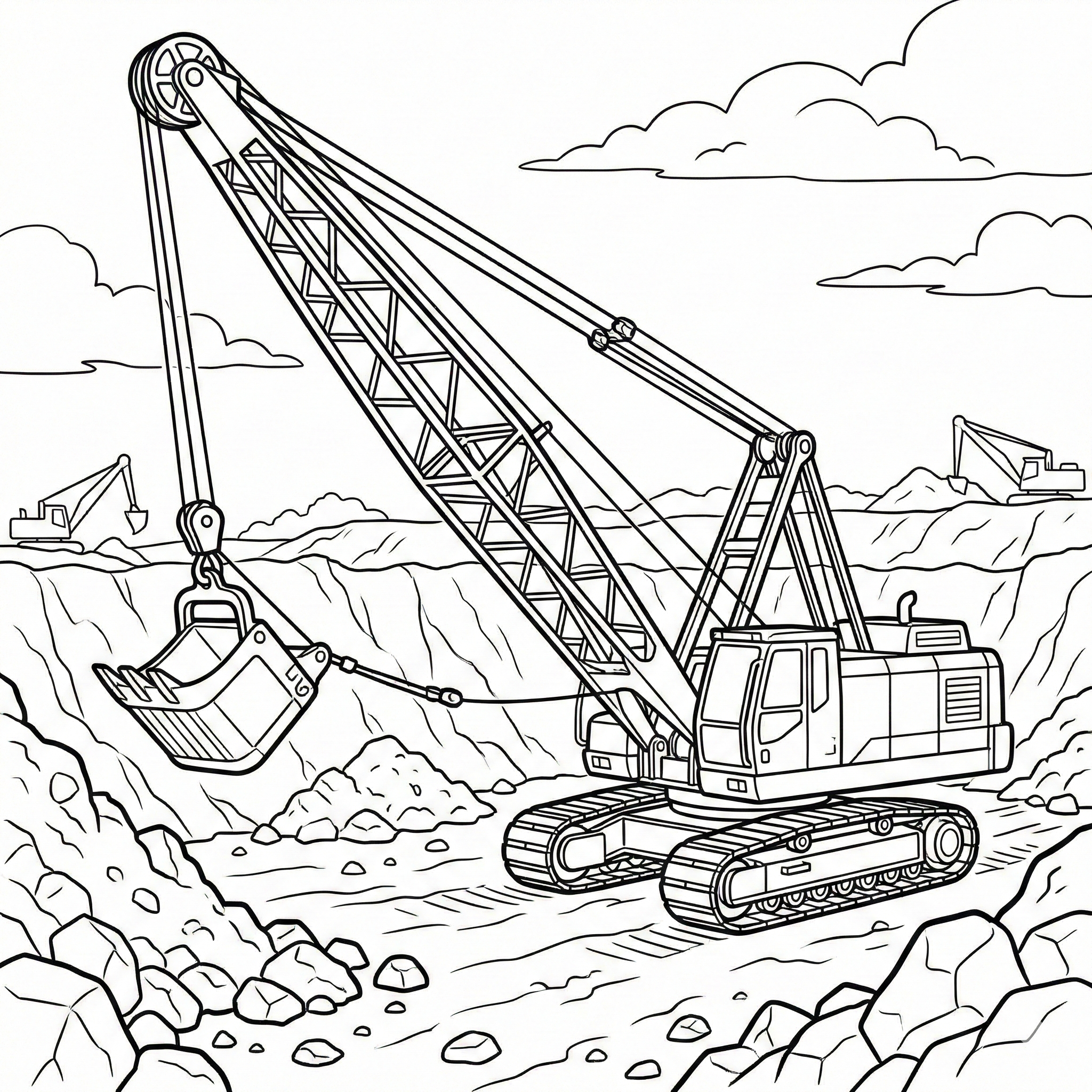 Huge Dragline Excavator Coloring Page: Mining Machine Printable