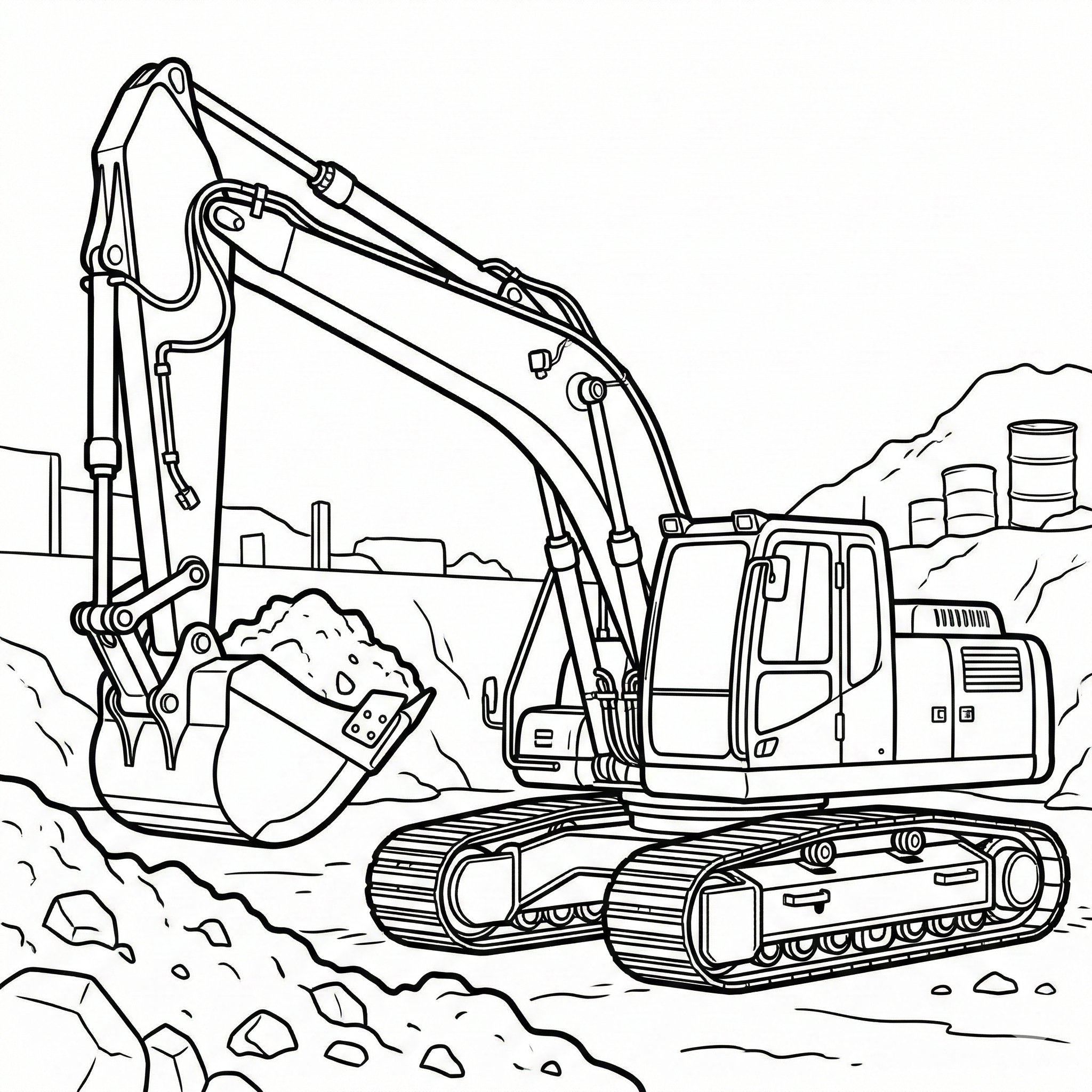 Excavator Coloring Page: Construction Vehicle Printable