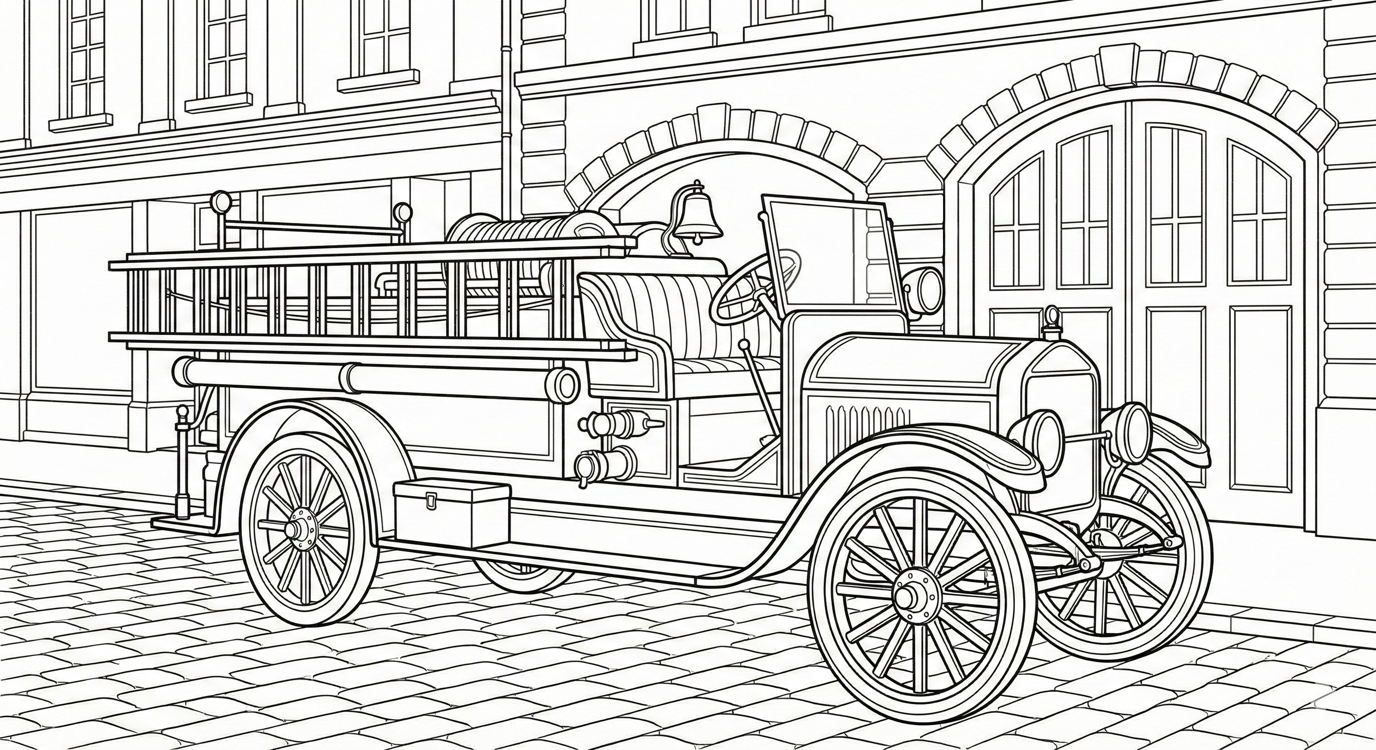 Classic Vintage Fire Truck Coloring Sheet