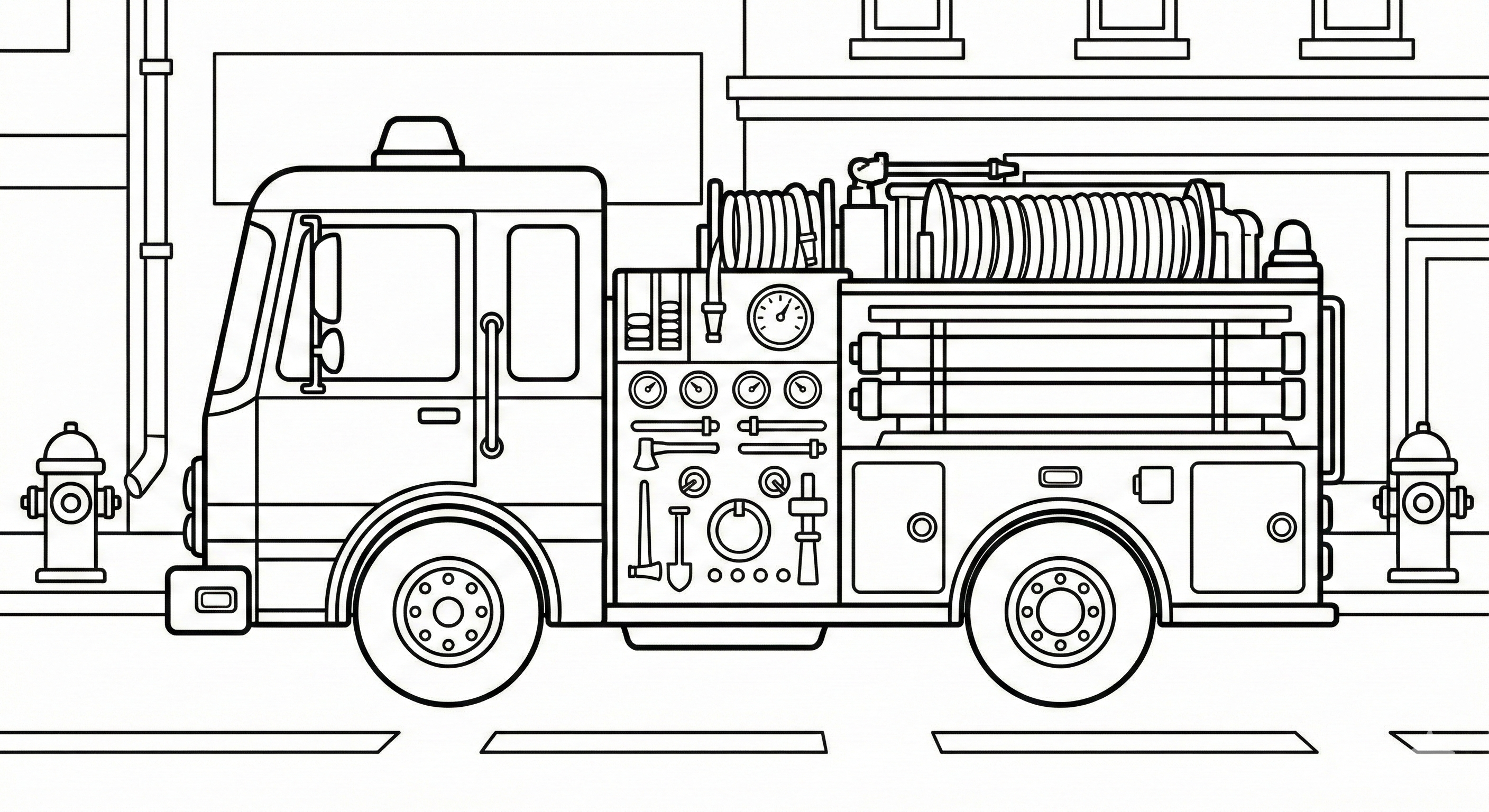 Detailed Pumper Fire Truck Coloring Page for Kids