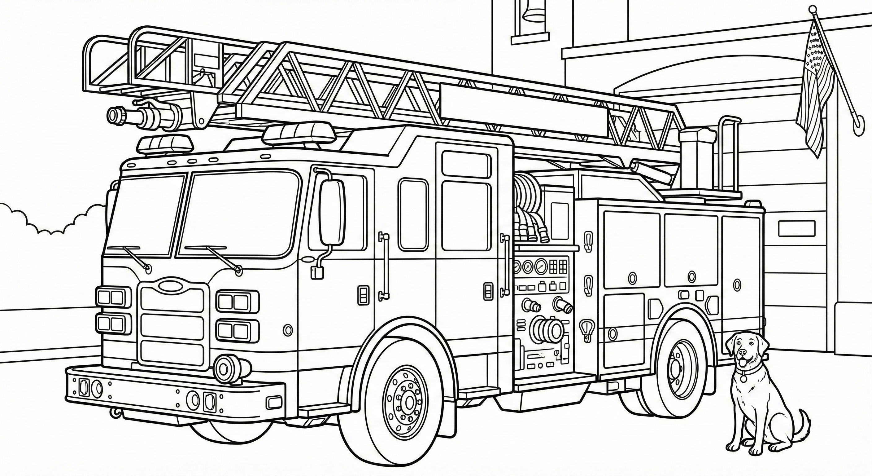 Detailed Fire Truck Coloring Page at Fire Station