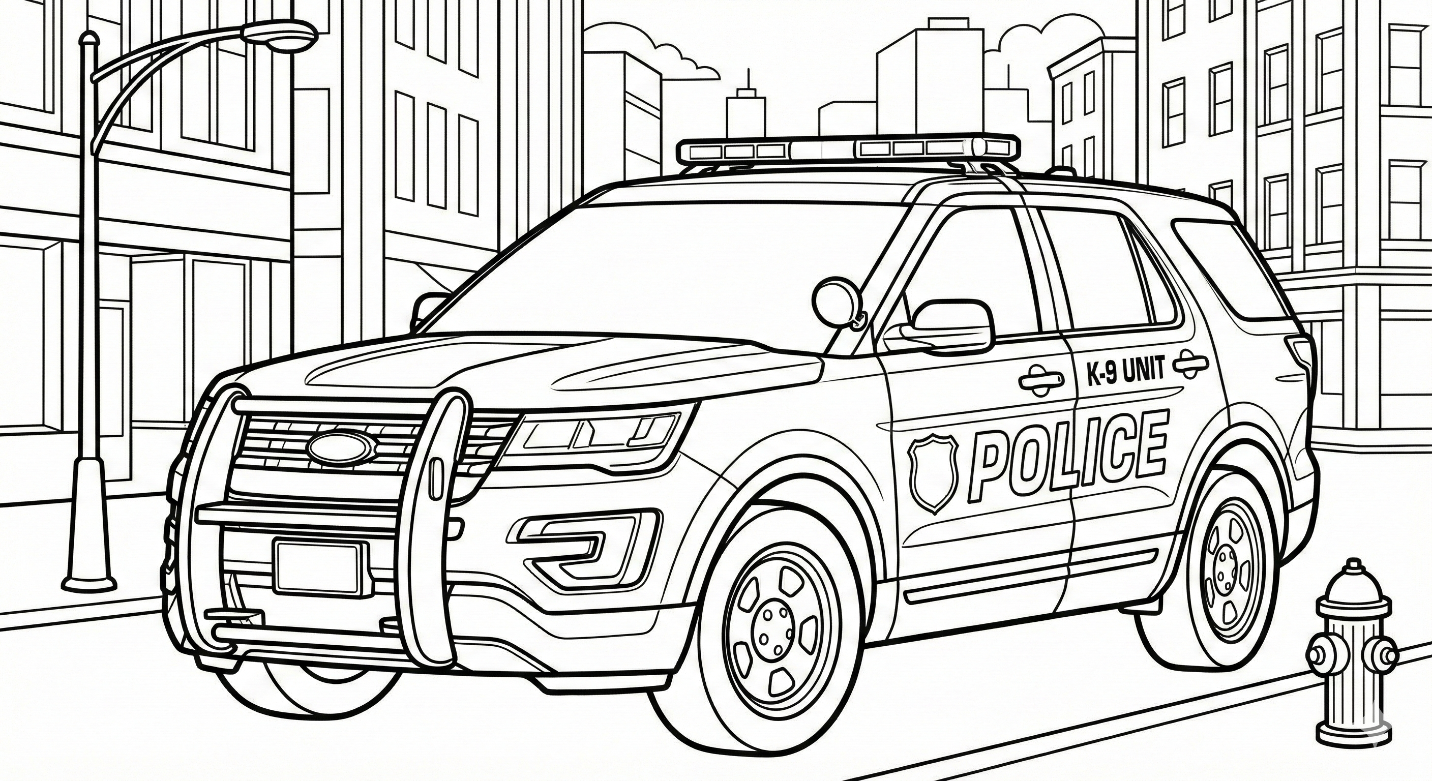Police SUV K-9 Unit In City Scene Coloring Page
