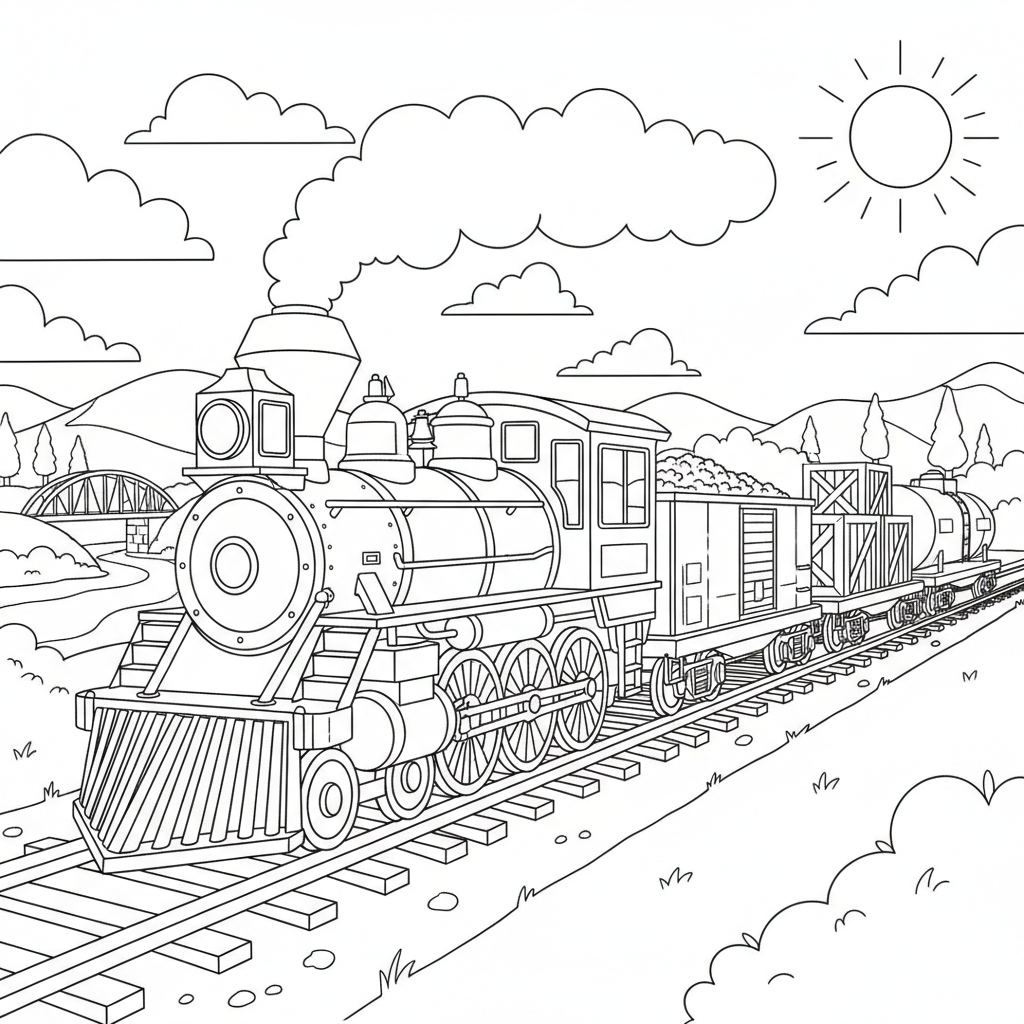 Freight Cargo Train Coloring Page for All Ages