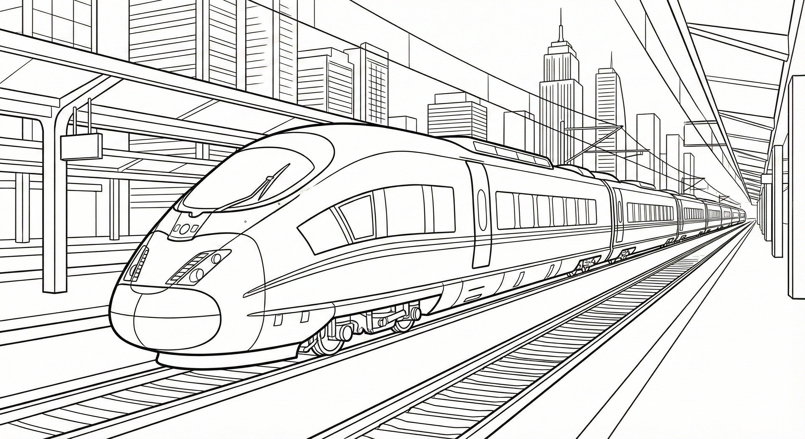 Modern High-Speed Train City Station Coloring Page