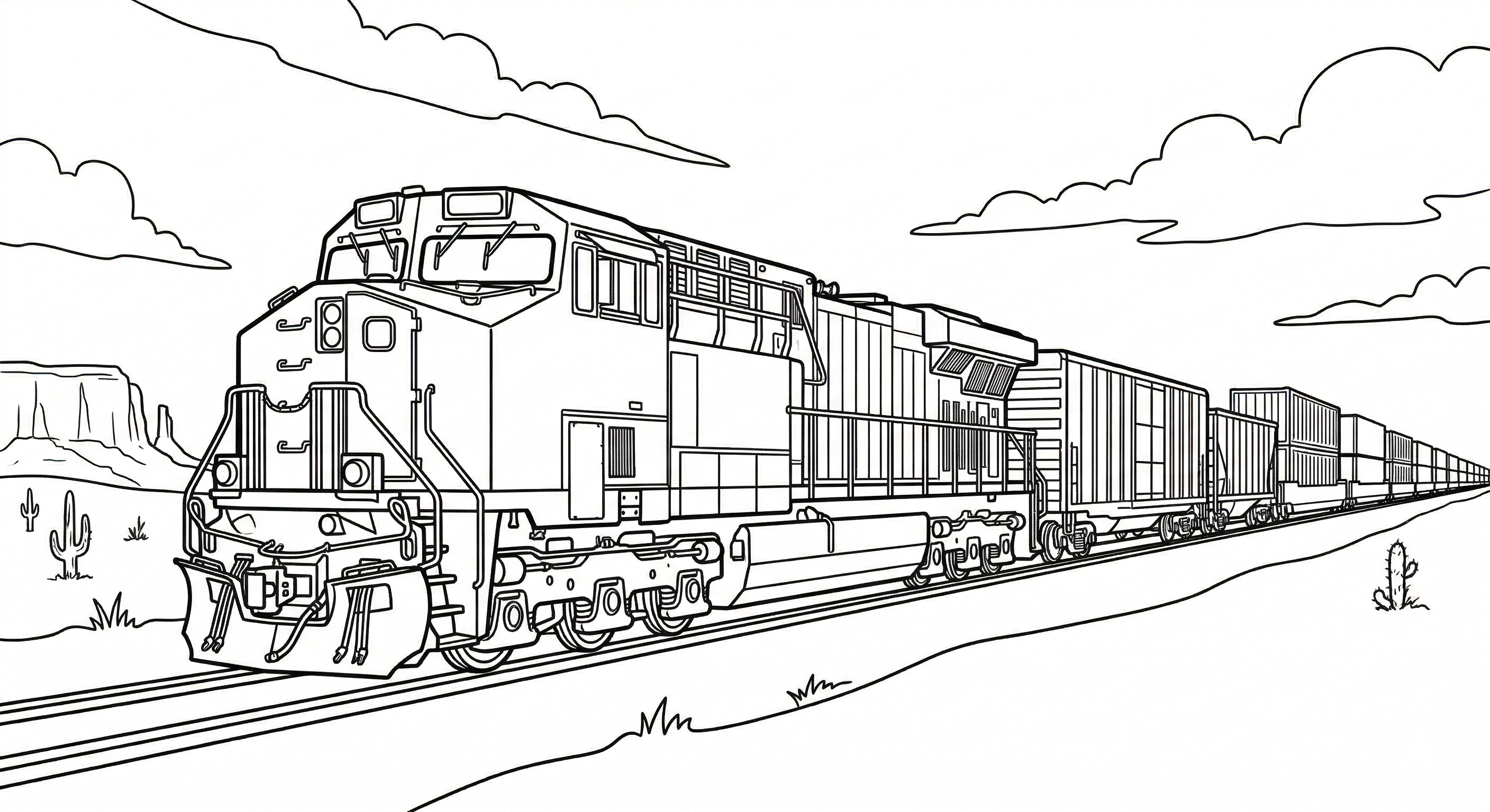 Modern American Freight Train Coloring Page for Kids & Adults
